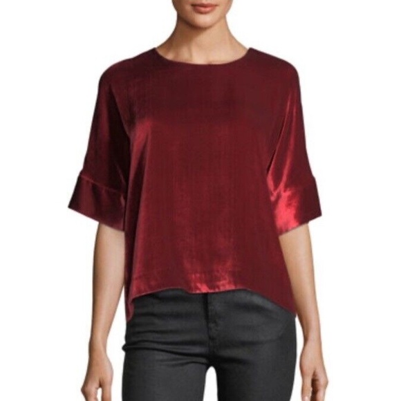 J Brand Daisy Crewneck Half Sleeve Velvet Top Silk Blend Red Large - Picture 1 of 6